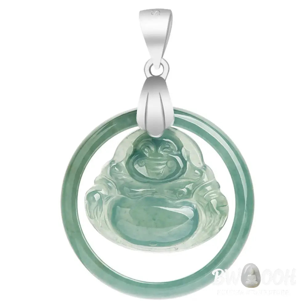 Buddha Stones Natural Jade Round Laughing Buddha Abundance Titanium Steel Chain Necklace Pendant - BWOOOH - Laughing