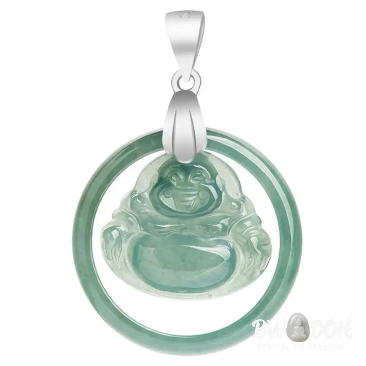 Buddha Stones Natural Jade Round Laughing Buddha Abundance Titanium Steel Chain Necklace Pendant - BWOOOH - Laughing