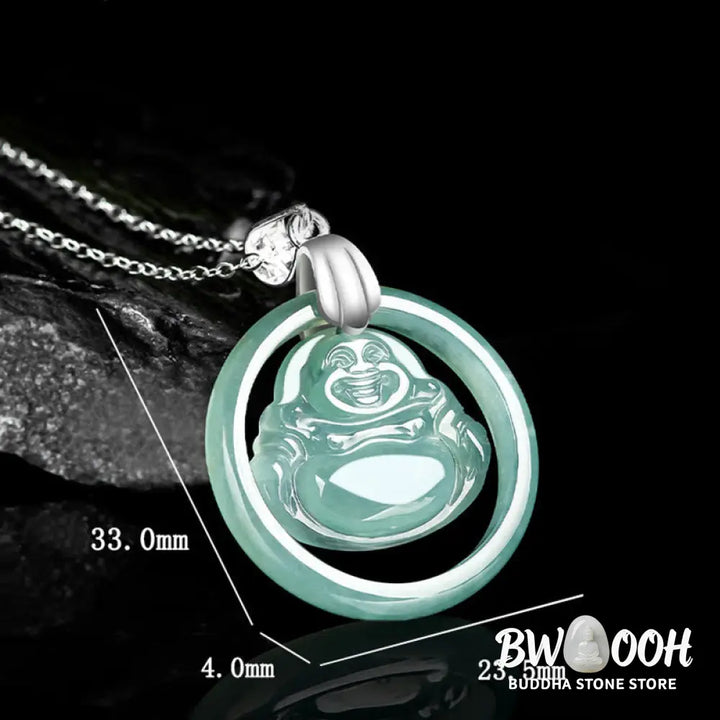 Buddha Stones Natural Jade Round Laughing Buddha Abundance Titanium Steel Chain Necklace Pendant - BWOOOH - Laughing