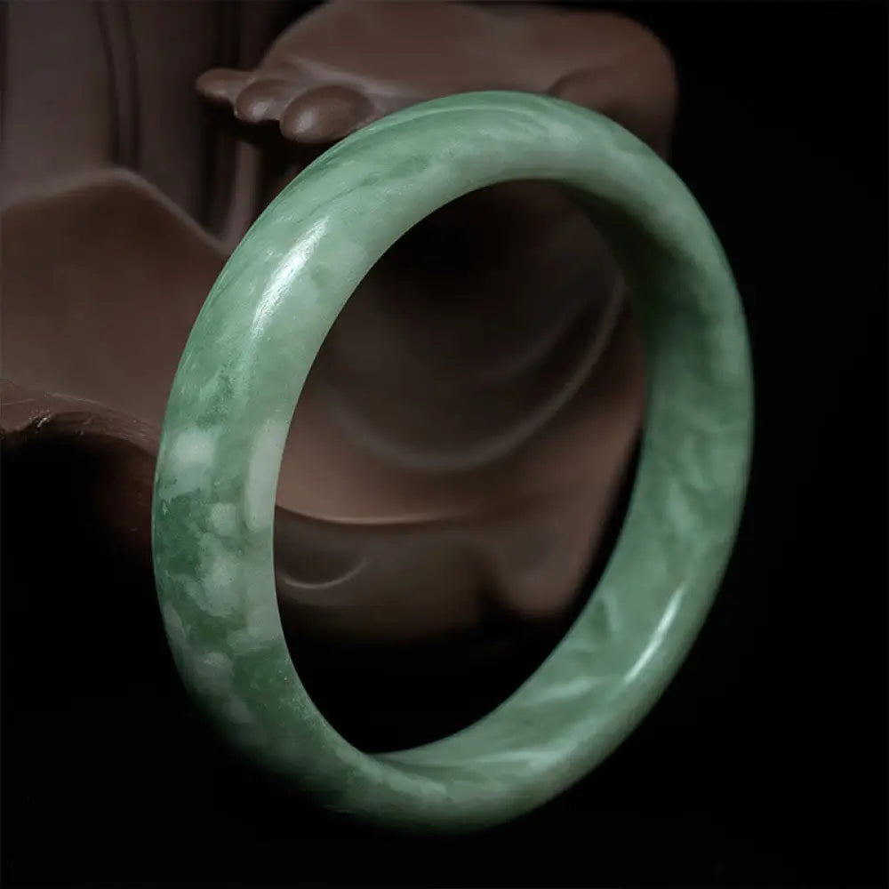 Buddha Stones Natural Jade Simple Design Prosperity Cuff Bangle Bracelet - 54-55mm - Bracelet Bangle