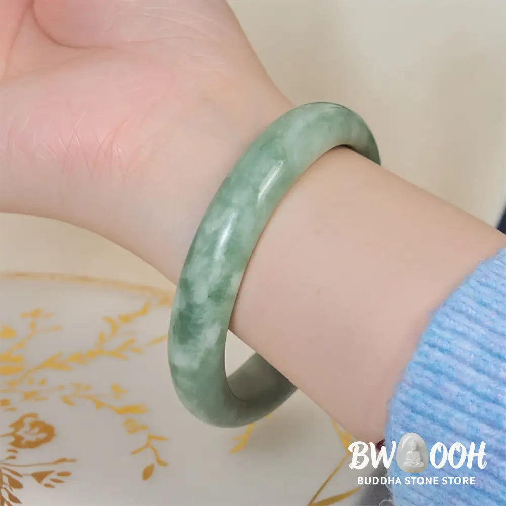 Buddha Stones Natural Jade Simple Design Prosperity Cuff Bangle Bracelet - Bracelet Bangle