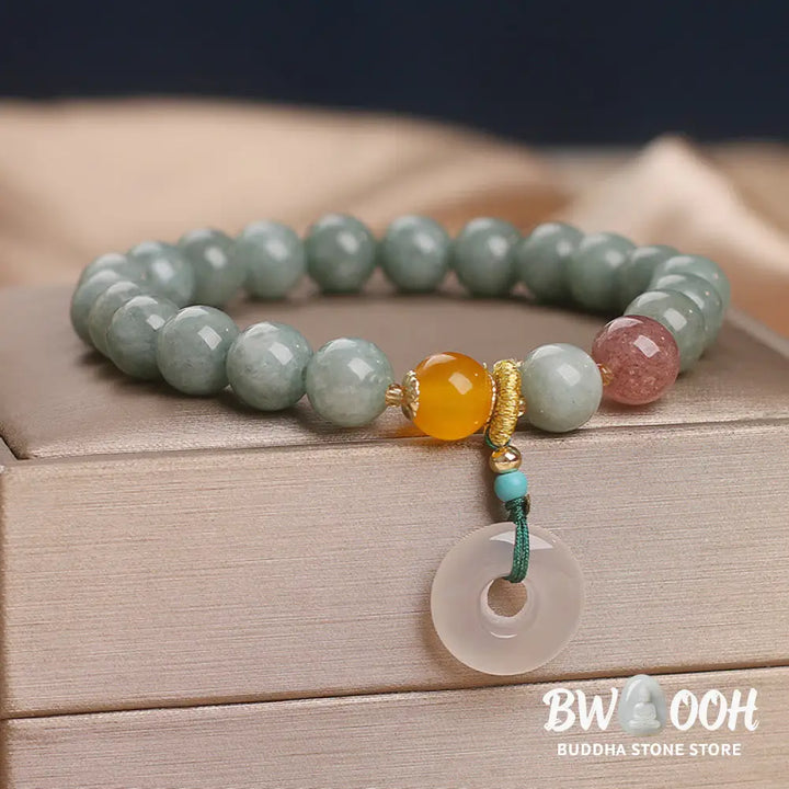 Buddha Stones Natural Jade Strawberry Quartz Bead Peace Buckle Prosperity Bracelet - BWOOOH