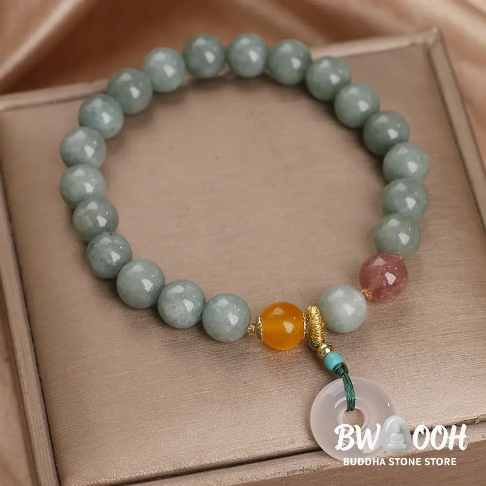 Buddha Stones Natural Jade Strawberry Quartz Bead Peace Buckle Prosperity Bracelet - BWOOOH