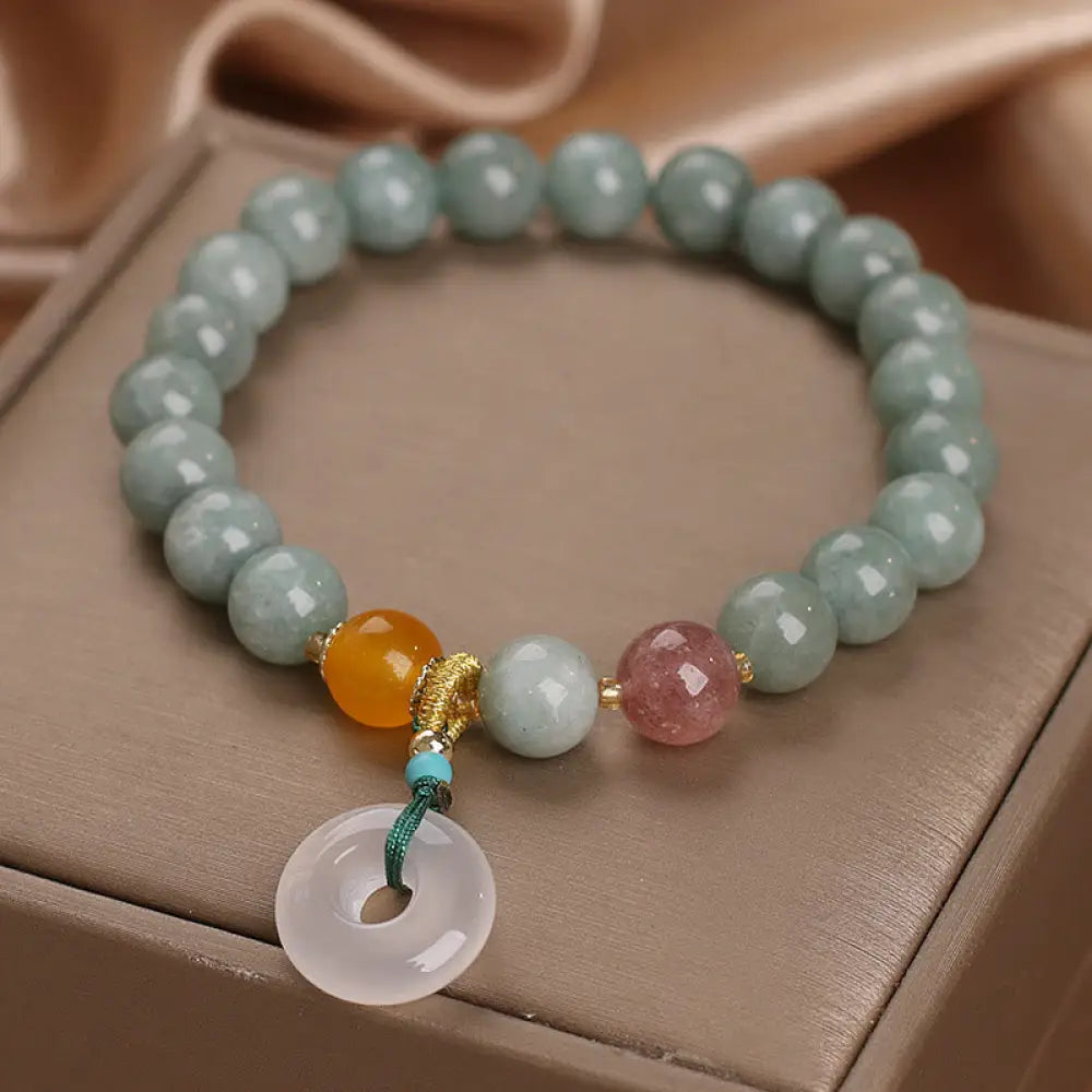 BWOOOH Natural Jade Strawberry Quartz Bead Peace Buckle Prosperity Bracelet - BWOOOH