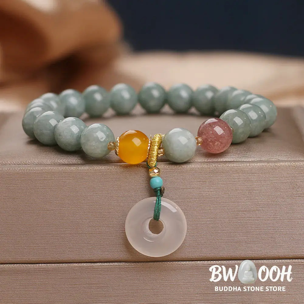 Buddha Stones Natural Jade Strawberry Quartz Bead Peace Buckle Prosperity Bracelet - BWOOOH