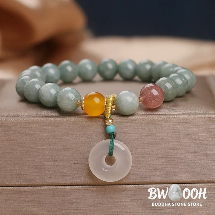 Buddha Stones Natural Jade Strawberry Quartz Bead Peace Buckle Prosperity Bracelet - BWOOOH