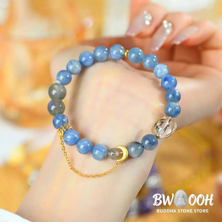Buddha Stones Natural Kyanite Labradorite White Crystal Crescent Moon Communication Bracelet - BWOOOH - Kyanite(Wrist