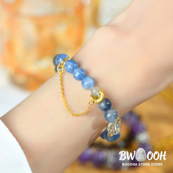 Buddha Stones Natural Kyanite Labradorite White Crystal Crescent Moon Communication Bracelet - BWOOOH - Kyanite(Wrist