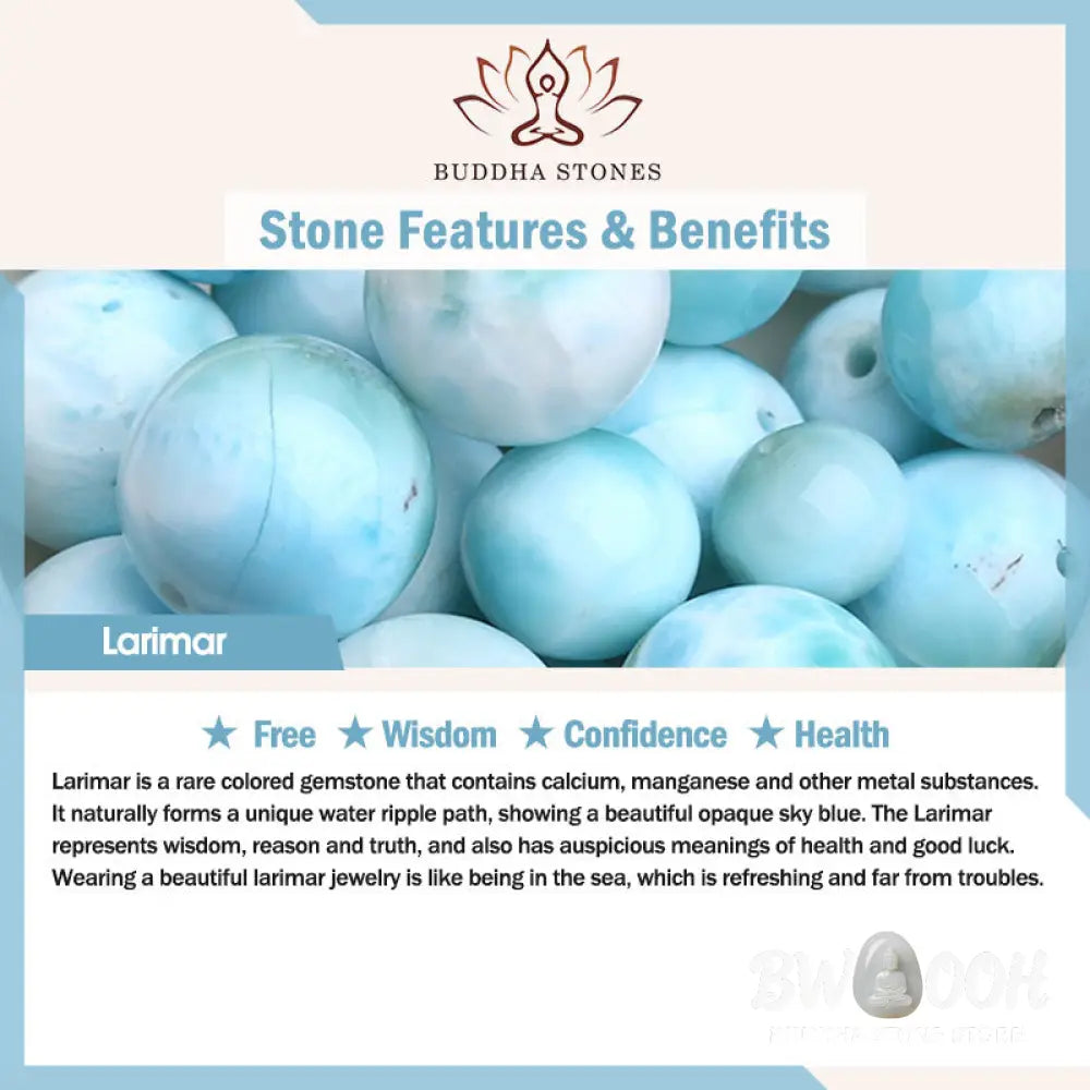 Buddha Stones Natural Larimar Wisdom Confidence Bracelet - BWOOOH - Bracelet