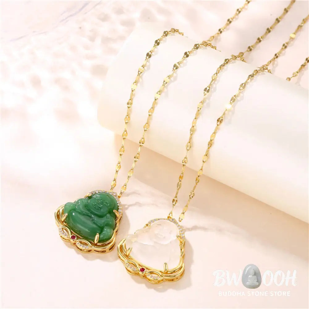Buddha Stones Natural Laughing Buddha Peace Necklace - BWOOOH - Necklaces & Pendants