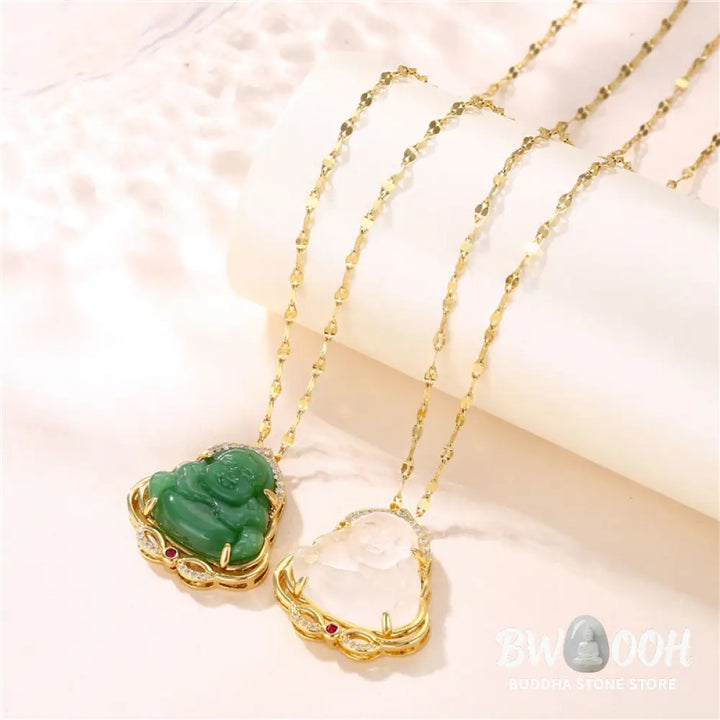 Buddha Stones Natural Laughing Buddha Peace Necklace - BWOOOH - Necklaces &amp; Pendants
