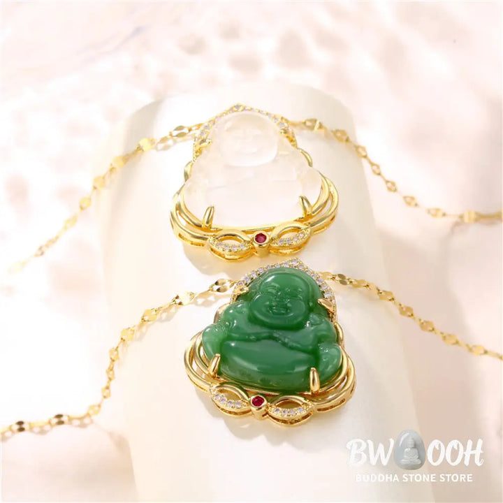 Buddha Stones Natural Laughing Buddha Peace Necklace - BWOOOH - Necklaces &amp; Pendants