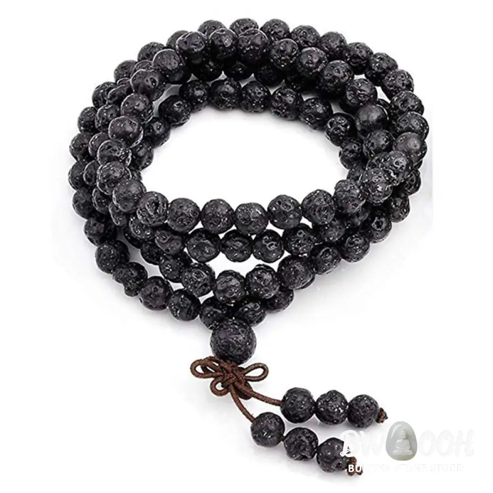 BWOOOH Natural Lava Rock 108 Bead Protection Bracelet, handcrafted 6mm matte black lava stone mala for meditation, spiritual grounding, and anxiety relief. Unisex, eco-friendly. - View 2
