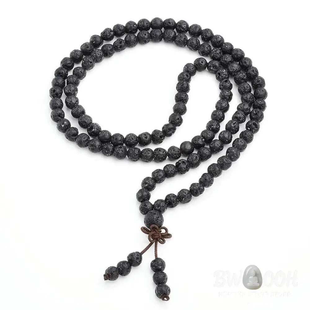 BWOOOH Natural Lava Rock 108 Bead Protection Bracelet, handcrafted 6mm matte black lava stone mala for meditation, spiritual grounding, and anxiety relief. Unisex, eco-friendly. - View 4