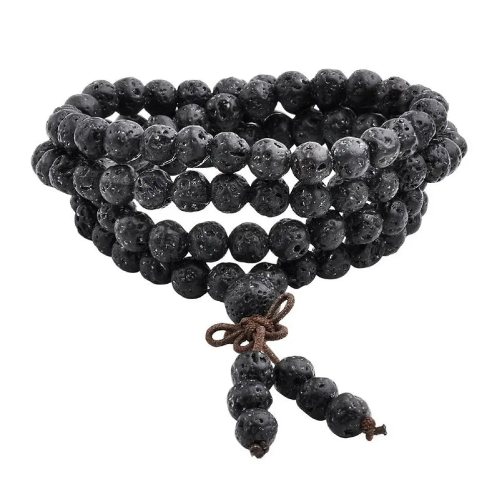 BWOOOH Natural Lava Rock 108 Bead Protection Bracelet, handcrafted 6mm matte black lava stone mala for meditation, spiritual grounding, and anxiety relief. Unisex, eco-friendly.