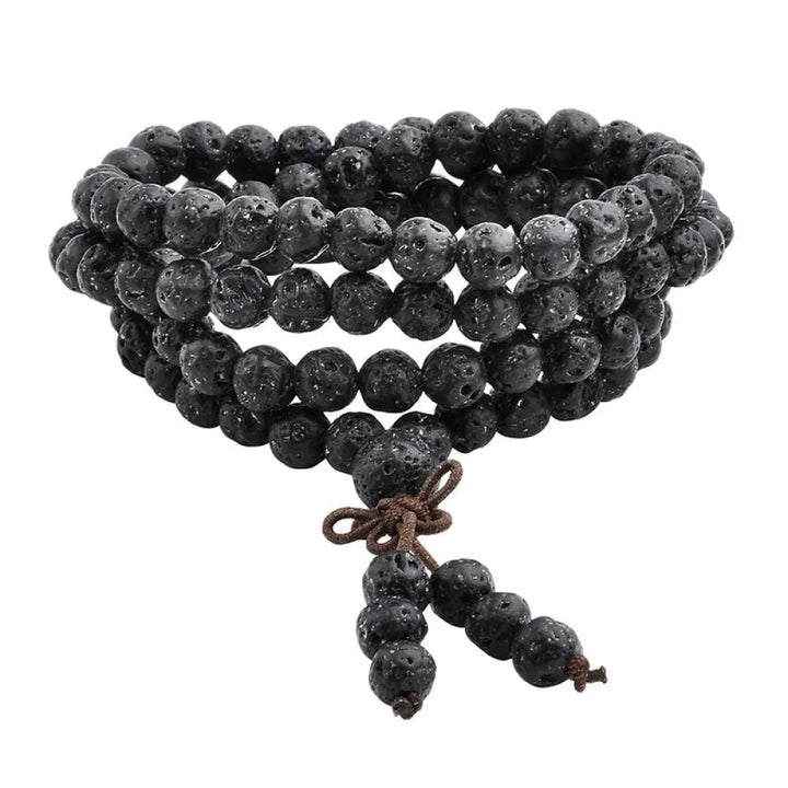 BWOOOH Natural Lava Rock 108 Bead Protection Bracelet, handcrafted 6mm matte black lava stone mala for meditation, spiritual grounding, and anxiety relief. Unisex, eco-friendly.