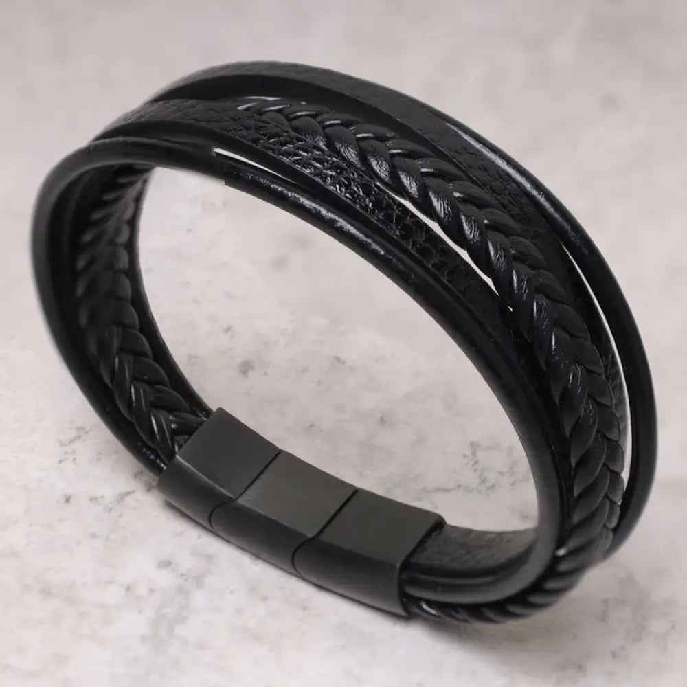 Buddha Stones Natural Lava Rock Black Onyx Bead Leather Bracelet - BWOOOH - No Bead Edition - Bracelet