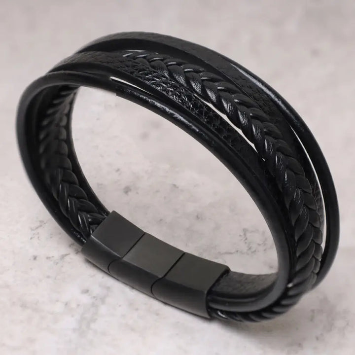 Buddha Stones Natural Lava Rock Black Onyx Bead Leather Bracelet - BWOOOH - No Bead Edition - Bracelet