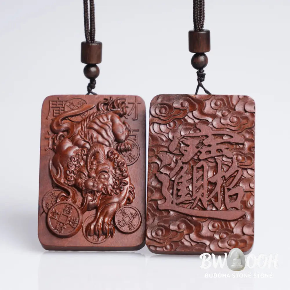Buddha Stones Natural Lightning Struck Jujube Wood PiXiu Copper Coin Good Fortune Necklace Pendant - BWOOOH - Lightning