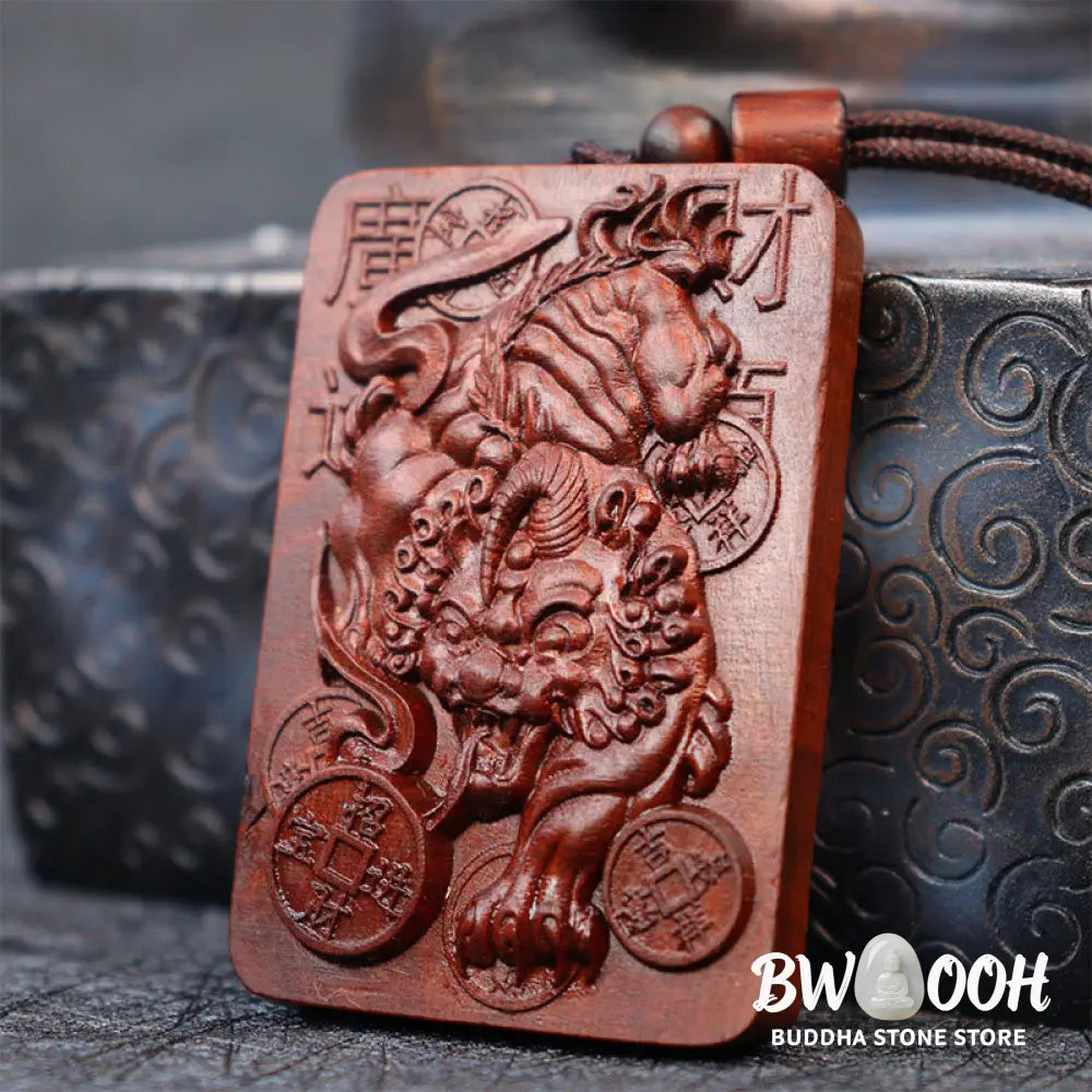 Buddha Stones Natural Lightning Struck Jujube Wood PiXiu Copper Coin Good Fortune Necklace Pendant - BWOOOH - Lightning