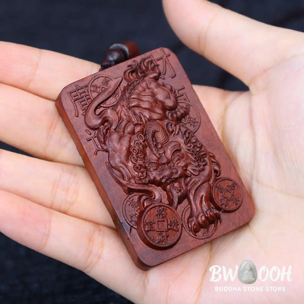 Buddha Stones Natural Lightning Struck Jujube Wood PiXiu Copper Coin Good Fortune Necklace Pendant - BWOOOH - Lightning