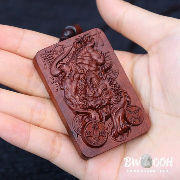 Buddha Stones Natural Lightning Struck Jujube Wood PiXiu Copper Coin Good Fortune Necklace Pendant - BWOOOH - Lightning
