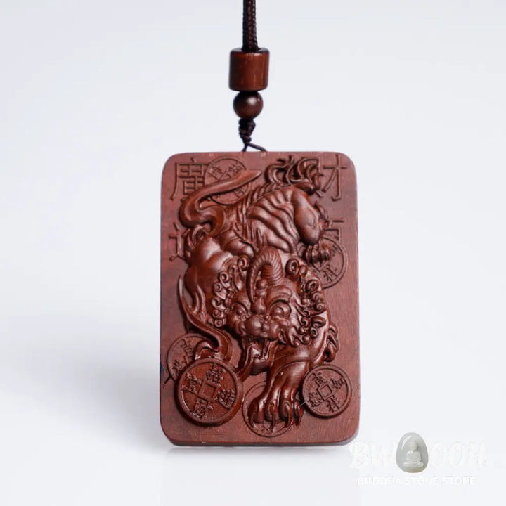 Buddha Stones Natural Lightning Struck Jujube Wood PiXiu Copper Coin Good Fortune Necklace Pendant - BWOOOH - Lightning
