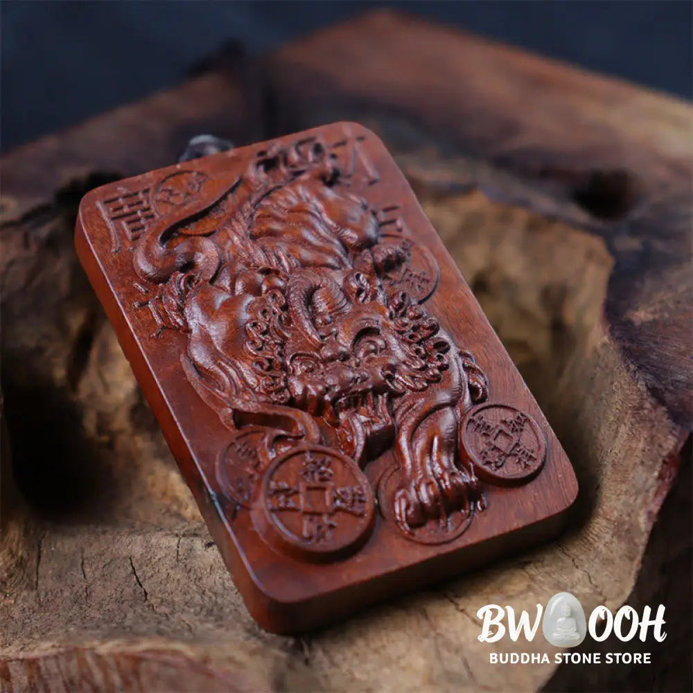 Buddha Stones Natural Lightning Struck Jujube Wood PiXiu Copper Coin Good Fortune Necklace Pendant - BWOOOH - Lightning