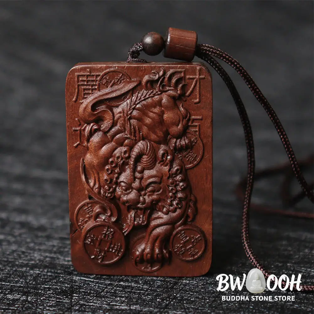 Buddha Stones Natural Lightning Struck Jujube Wood PiXiu Copper Coin Good Fortune Necklace Pendant - BWOOOH - Lightning