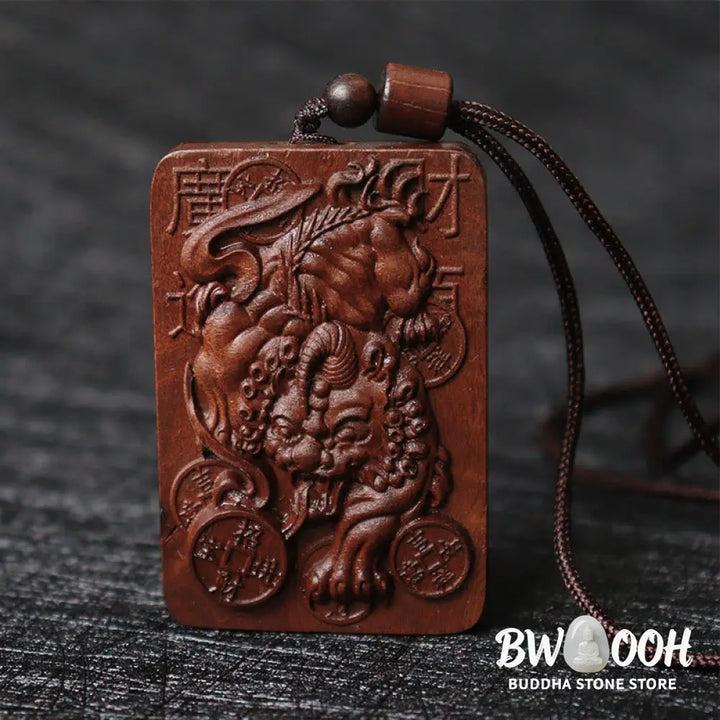 Buddha Stones Natural Lightning Struck Jujube Wood PiXiu Copper Coin Good Fortune Necklace Pendant - BWOOOH - Lightning