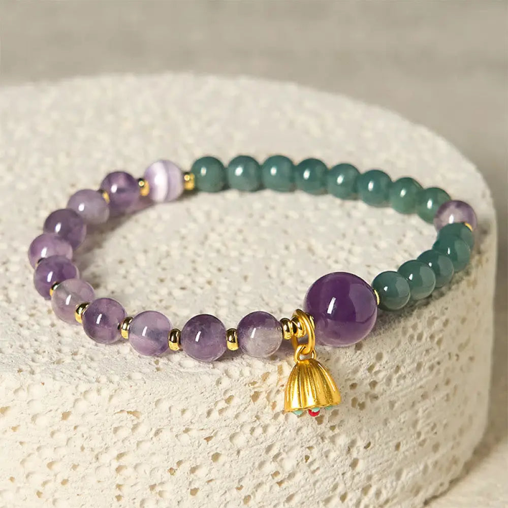Buddha Stones Natural Lotus Amethyst Jade Balance Bracelet - Amethyst(Wrist Circumference: 14-16cm) - Bracelet