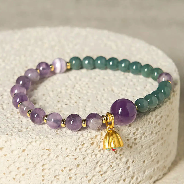 Buddha Stones Natural Lotus Amethyst Jade Balance Bracelet - Amethyst(Wrist Circumference: 14-16cm) - Bracelet