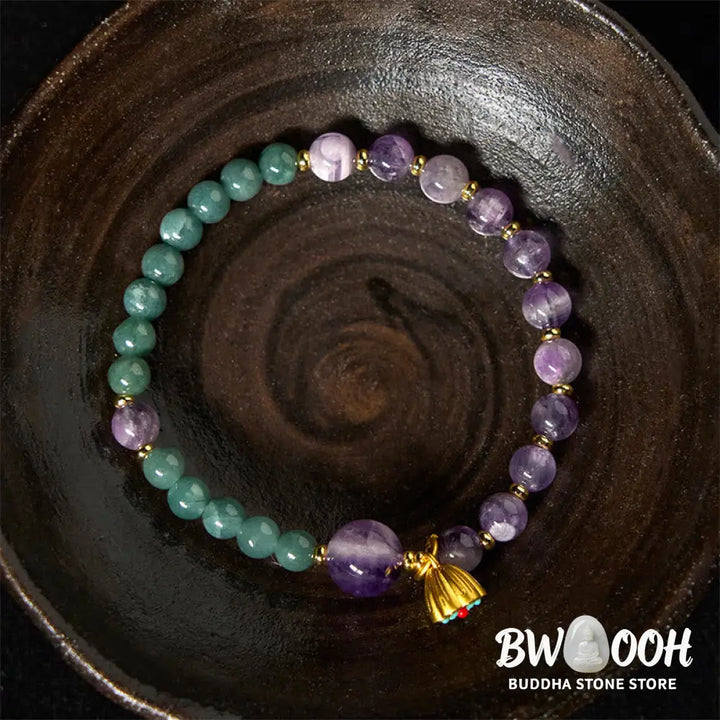 Buddha Stones Natural Lotus Amethyst Jade Balance Bracelet - Amethyst(Wrist Circumference: 14-16cm) - Bracelet