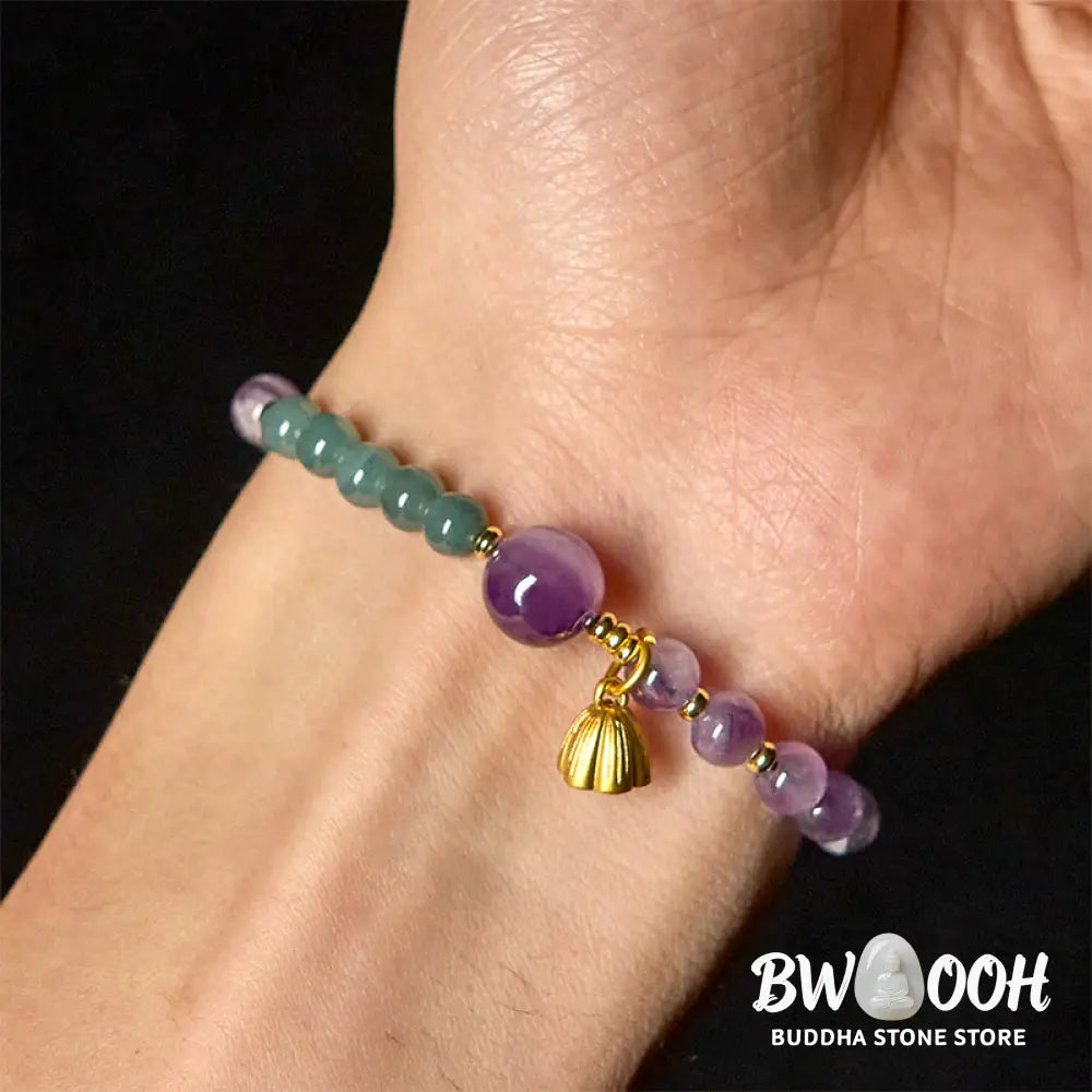 Buddha Stones Natural Lotus Amethyst Jade Balance Bracelet - Amethyst(Wrist Circumference: 14-16cm) - Bracelet
