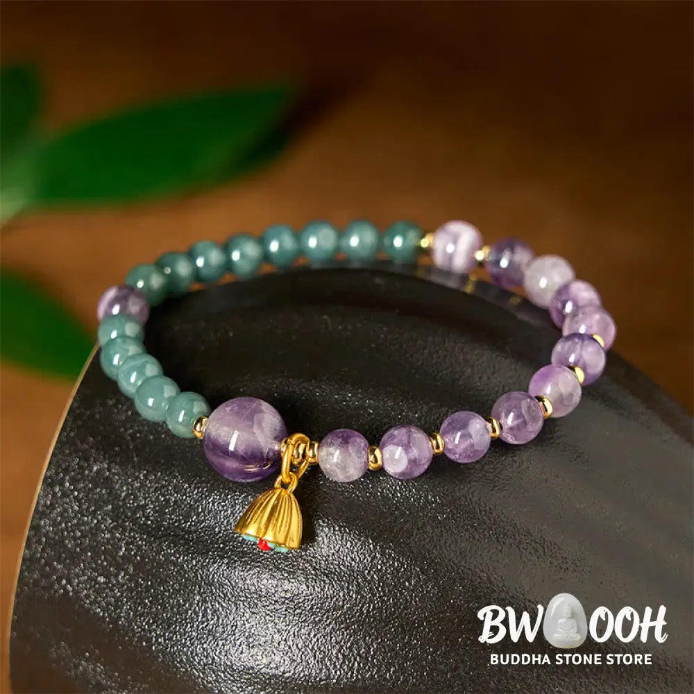 Buddha Stones Natural Lotus Amethyst Jade Balance Bracelet - Amethyst(Wrist Circumference: 14-16cm) - Bracelet