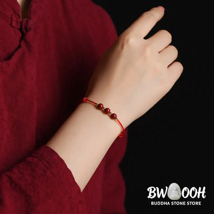 Buddha Stones Natural Lucky Cinnabar Bead Blessing String Bracelet Anklet - BWOOOH - Bracelet