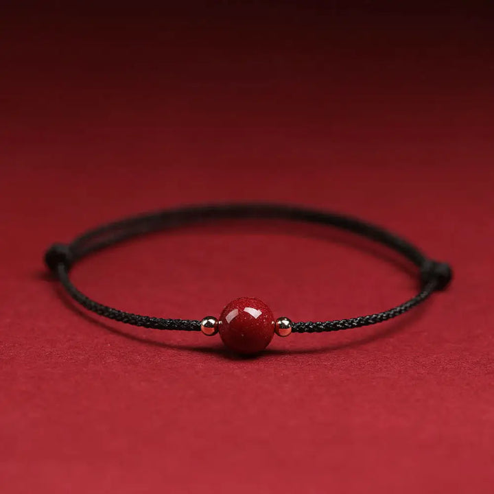 Buddha Stones Natural Lucky Cinnabar Bead Blessing String Bracelet Anklet - BWOOOH - One Cinnabar Bead / Black