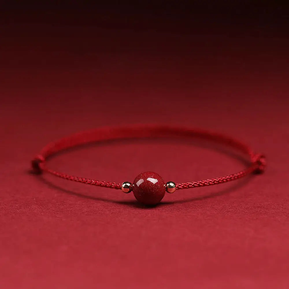 Buddha Stones Natural Lucky Cinnabar Bead Blessing String Bracelet Anklet - BWOOOH - One Cinnabar Bead / Dark Red