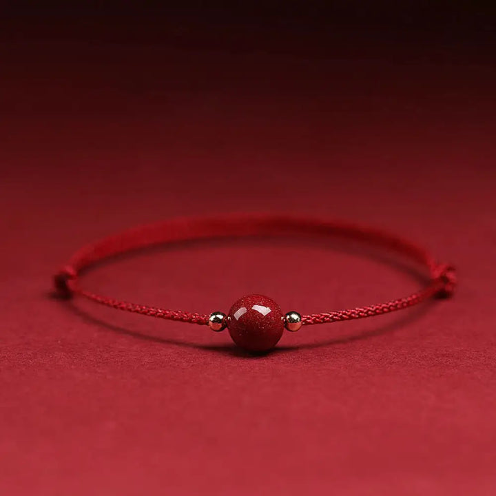 Buddha Stones Natural Lucky Cinnabar Bead Blessing String Bracelet Anklet - BWOOOH - One Cinnabar Bead / Dark Red