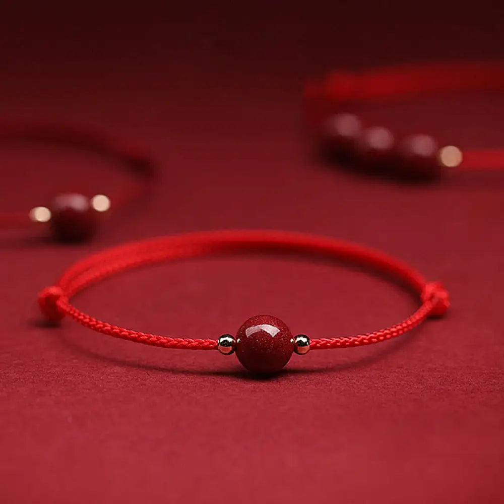 BWOOOH Natural Lucky Cinnabar Bead Blessing String Bracelet Anklet - BWOOOH - One Cinnabar Bead / Red