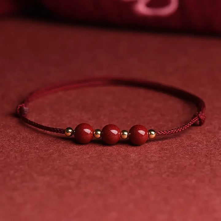 Buddha Stones Natural Lucky Cinnabar Bead Blessing String Bracelet Anklet - BWOOOH - Three Cinnabar Bead / Dark Red