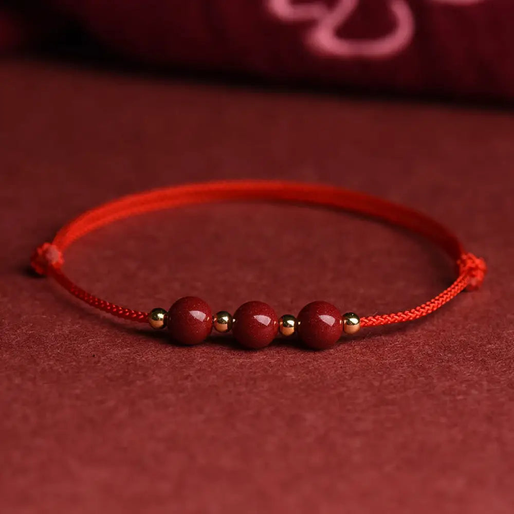 Buddha Stones Natural Lucky Cinnabar Bead Blessing String Bracelet Anklet - BWOOOH - Three Cinnabar Bead / Red