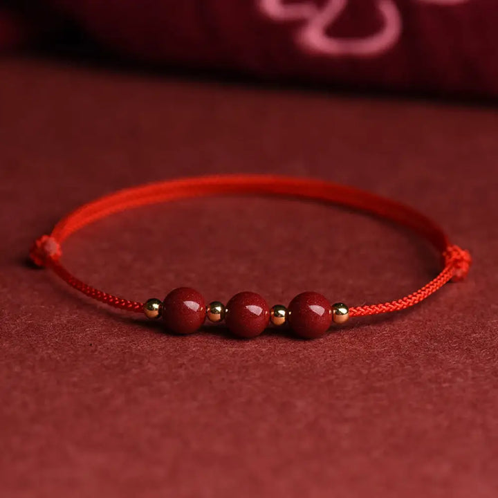 Buddha Stones Natural Lucky Cinnabar Bead Blessing String Bracelet Anklet - BWOOOH - Three Cinnabar Bead / Red