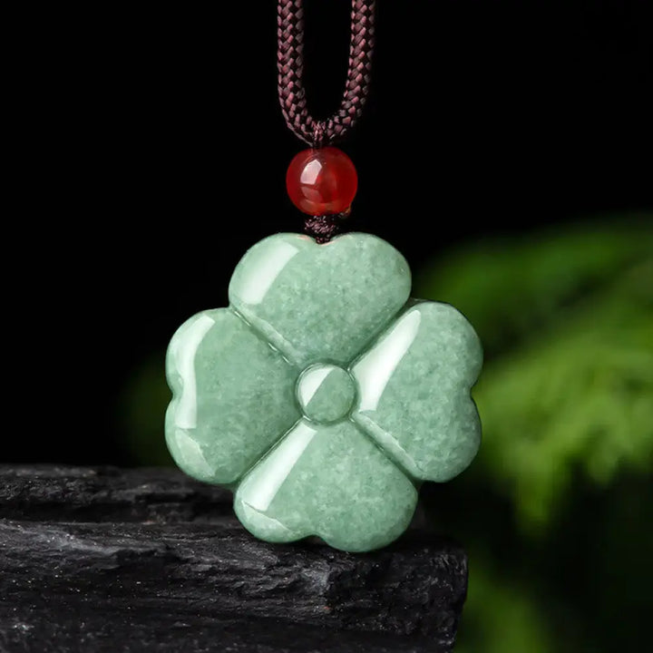 BWOOOH natural lucky four leaf clover jade prosperity necklace pendant genuine stone feng shui jewelry