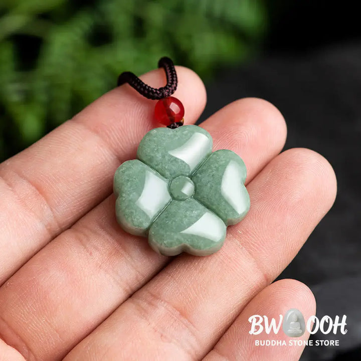 Buddha Stones Natural Lucky Four Leaf Clover Jade Prosperity Necklace Pendant - BWOOOH - Jade(Prosperity♥Abundance)