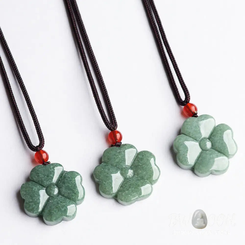 Buddha Stones Natural Lucky Four Leaf Clover Jade Prosperity Necklace Pendant - BWOOOH - Jade(Prosperity♥Abundance)