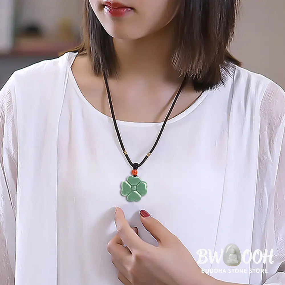 Buddha Stones Natural Lucky Four Leaf Clover Jade Prosperity Necklace Pendant - BWOOOH - Jade(Prosperity♥Abundance)