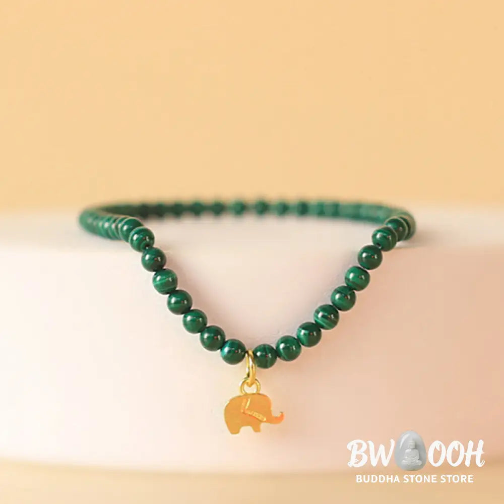 Buddha Stones Natural Malachite Elephant Anti-Anxiety Charm Bracelet - Bracelet