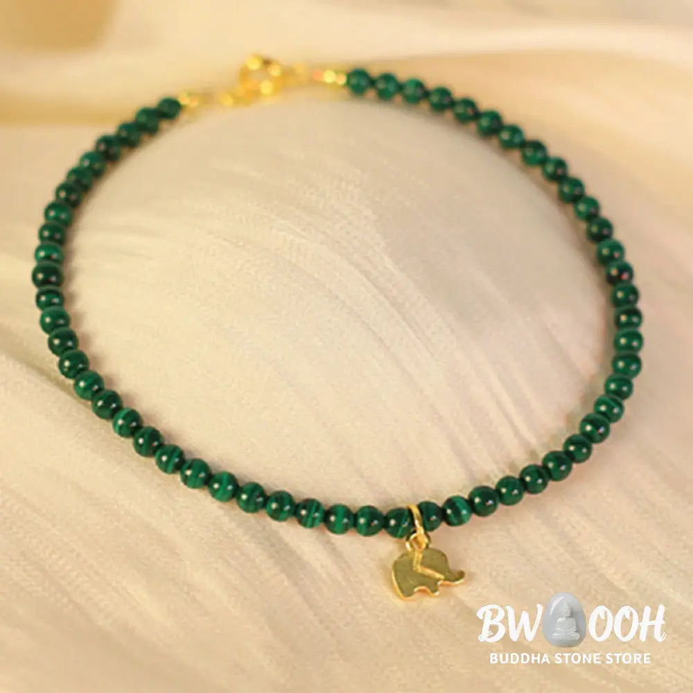 Buddha Stones Natural Malachite Elephant Anti-Anxiety Charm Bracelet - Bracelet