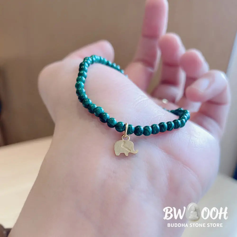 Buddha Stones Natural Malachite Elephant Anti-Anxiety Charm Bracelet - Bracelet